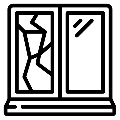 An icon depicting a window with broken glass.