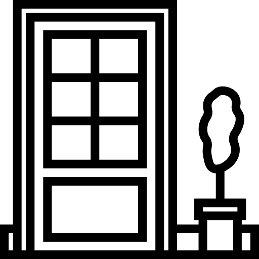 An icon depicting a door with a window.