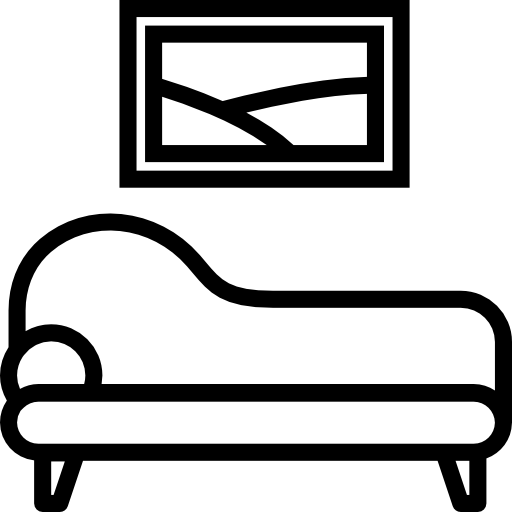 An icon depicting a sofa and a painting to represent furniture.